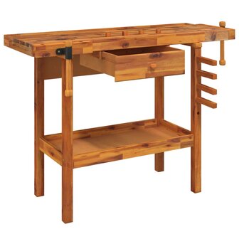 Werkbank met lade en bankschroeven 124x52x83 cm massief acaciahout 3