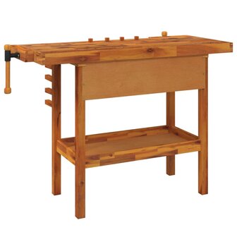 Werkbank met lade en bankschroeven 124x52x83 cm massief acaciahout 6