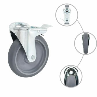 Zwenkwielen met boutgaten 4 st 125 mm 2