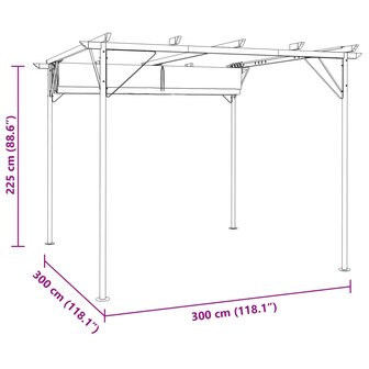 Pergola met uitschuifbaar dak 3x3 m staal cr&amp;eacute;mewit 7