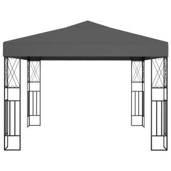Prieel met LED-lichtslinger 3x3 m stof antracietkleurig 4