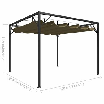 Tuinprieel met uittrekbaar dak 180 g/m&amp;sup2; 3x3 m taupe 8