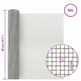Gaas Scherm 40 x 500 cm 20 Mesh RVS 201 Zilverkleurig 7