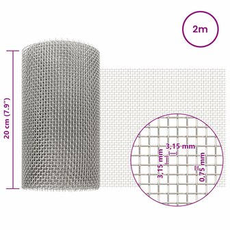 Gaas Scherm 20 x 200 cm 6 Mesh RVS 201 Zilverkleurig 6
