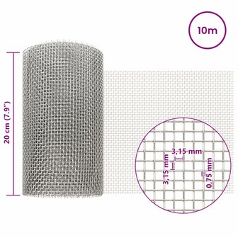 Gaas Scherm 20 x 1000 cm 6 Mesh RVS 201 Zilverkleurig 6