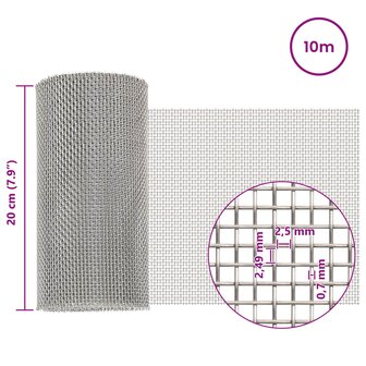 Gaas Scherm 20 x 1000 cm 8 Mesh RVS 201 Zilverkleurig 6