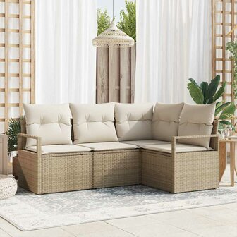 Bankstel 4 pcs Beige poly rattan 1