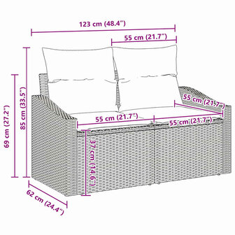 Bankstel met kussen 3 pcs Beige poly rattan 8