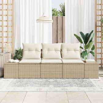 Bankstel met kussen 3 pcs Beige poly rattan 3