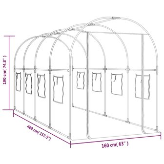 Tuinkas 160x400x190 cm PVC en gepoedercoat staal transparant 6