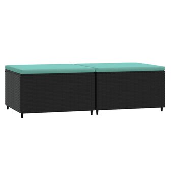 Voetensteunen 2 st met kussens poly rattan zwart 2
