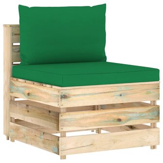 Middenbank sectioneel met kussens groen ge&amp;iuml;mpregneerd hout 1