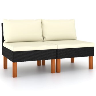 Middenbanken 2 st poly rattan en massief eucalyptushout 1