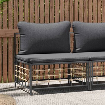 Tuinmiddenbank met donkergrijze kussens poly rattan 1