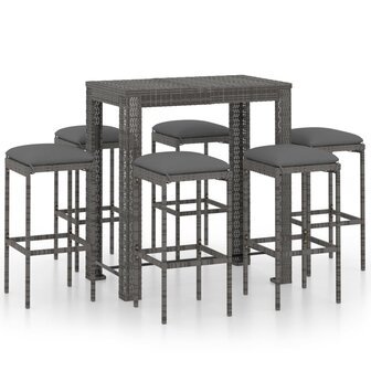 7-delige Tuinbarset met kussens poly rattan grijs 2