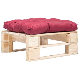 Tuinpoef met rood kussen pallet hout naturel 1