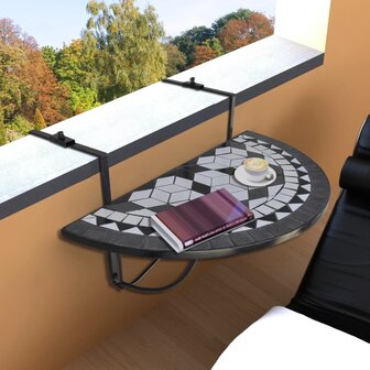 Balkontafel hangend moza&amp;iuml;ek zwart en wit 1