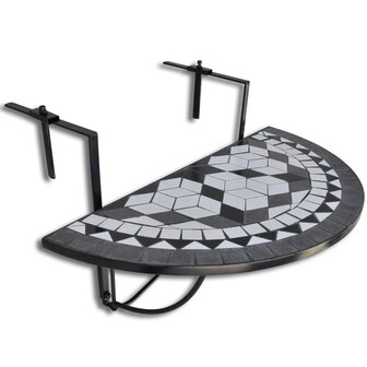 Balkontafel hangend moza&amp;iuml;ek zwart en wit 2