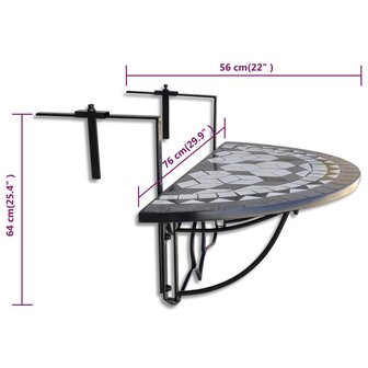 Balkontafel hangend moza&amp;iuml;ek zwart en wit 6