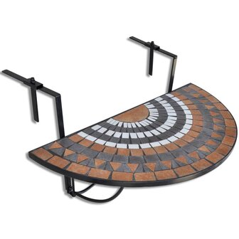 Balkontafel hangend moza&amp;iuml;ek terracottakleurig en wit 2