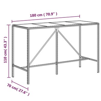 Bartafel met glazen blad 180x70x110 cm poly rattan bruin 6