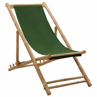 Ligstoel bamboe en canvas groen 1