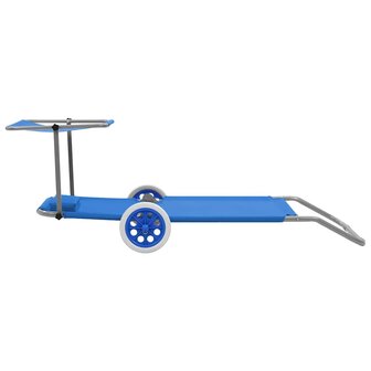 Ligbed met luifel en wieltjes inklapbaar staal blauw 5