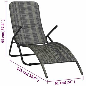 Ligbed inklapbaar poly rattan grijs 7