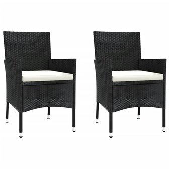 3-delige Bistroset met kussens poly rattan zwart 4