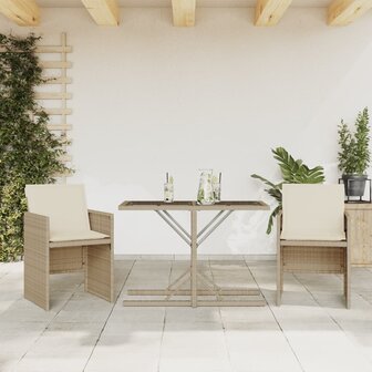 3-delige Bistroset met kussens poly rattan beige 1