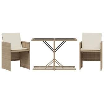3-delige Bistroset met kussens poly rattan beige 2