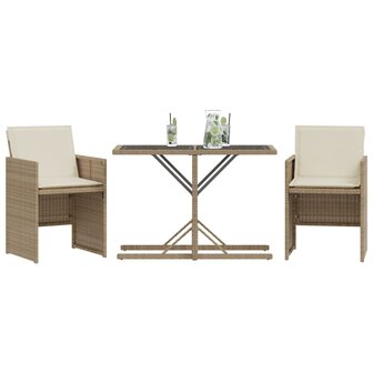 3-delige Bistroset met kussens poly rattan beige 3