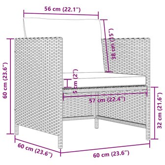 Tuinbank met kussens poly rattan zwart 8