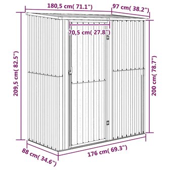 Tuinschuur 180,5x97x209,5 cm gegalvaniseerd staal grijs 8
