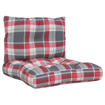 Palletkussens 2 st stof ruitpatroon rood 2