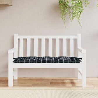 Tuinbankkussen ruitpatroon 120x50x7 cm stof zwart 1
