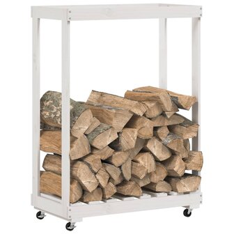 Houtblokhouder met wielen 76,5x40x108 cm massief grenenhout wit 3