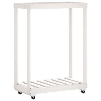 Houtblokhouder met wielen 76,5x40x108 cm massief grenenhout wit 6
