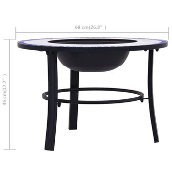 Vuurschaal moza&amp;iuml;ek 68 cm keramiek blauw en wit 9