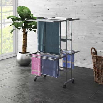 Droogrek 2-laags met wieltjes 60x70x106 cm zilverkleurig 1