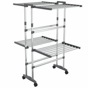 Droogrek 2-laags met wieltjes 60x70x106 cm zilverkleurig 2