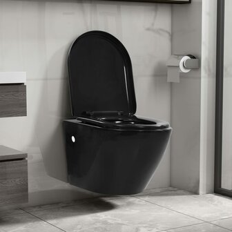 Hangend toilet met verborgen stortbak keramiek zwart 2