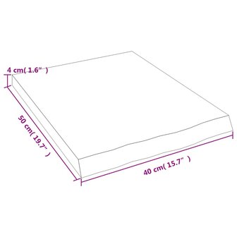 Wastafelblad 40x50x(2-4) cm behandeld massief hout lichtbruin 8