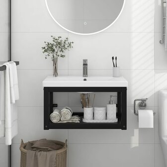 Wastafelframe wandgemonteerd 59x38x31 cm ijzer zwart 1