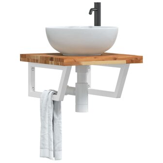 Badkamer wandschap staal en massief acaciahout 1