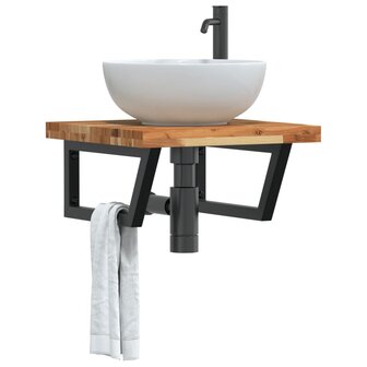 Badkamer wandschap staal en massief acaciahout 1
