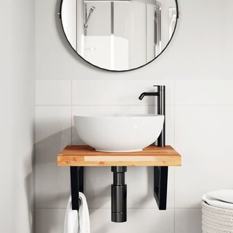 Badkamer wandschap staal en massief acaciahout 3