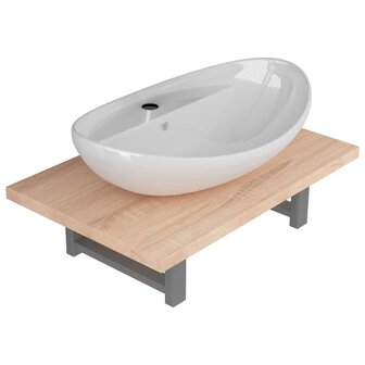 2-delige Badkamermeubelset keramiek eikenkleurig 2