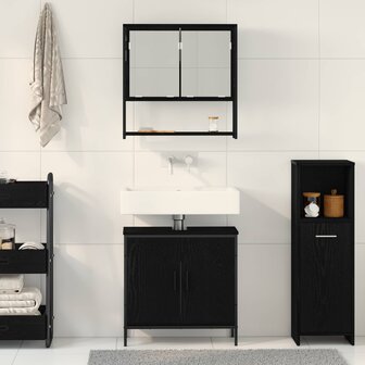 Badkamermeubelset met plank met opslag 2 pcs Zwart Bewerkt hout 4
