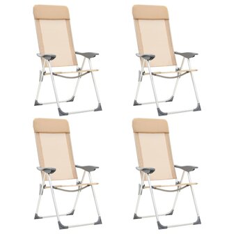 Campingstoelen 4 st inklapbaar aluminium cr&amp;egrave;mewit 1